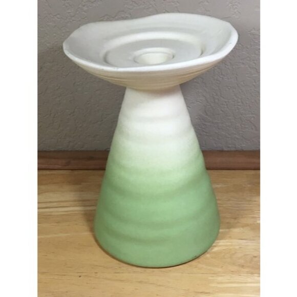 Vintage Haeger Pottery Candle Holder 3184 White Fade To Green Matt Glaze 7.5 In - Picture 5 of 11